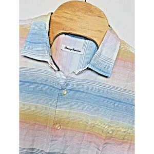 Tommy Bahama Men's XL Colorful Striped Linen Blend Short Sleeve Button Up‎ Shirt
